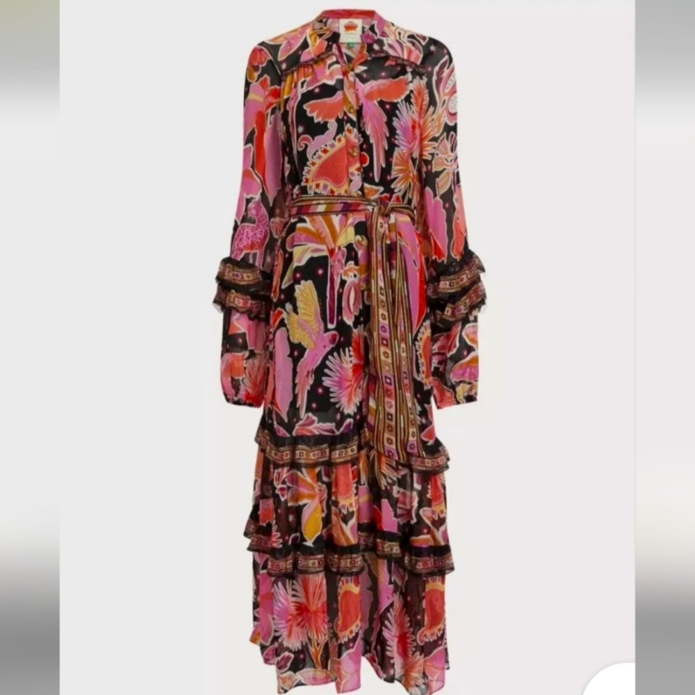 FARM Rio Tiered Parrot Maxi Dress Size Small